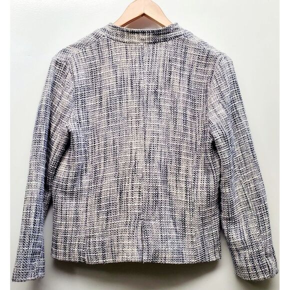 LUCKY BRAND Blazer Navy/Ivory Nubby Txtr Tweed Lined Button Close WOM MED Jacket - Picture 3 of 10